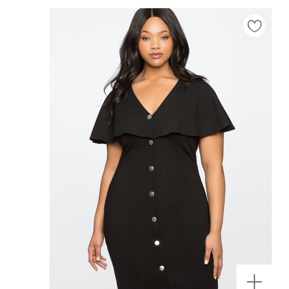 Button front capelet sheath dress